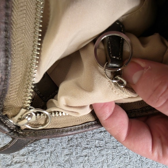 Coach Signature C Canvas Leather Trim Crossbody Shoulder Bag Brown Chain - Picture 8 of 12